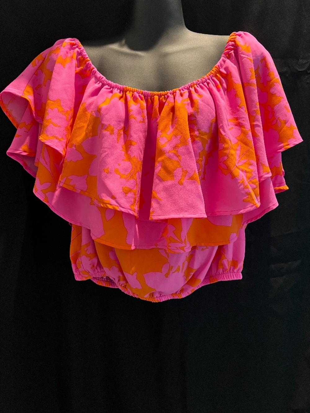 Bright Pink & Orange Off-Shoulder Ruffle Top 🌸✨